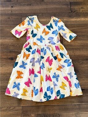 Hanna Andersson White Dress with Multicolor Butterfly Print, Sz 10